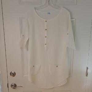 White Cotton Button-Down Dress / Swimsuit Cover Up.  Size Medium
